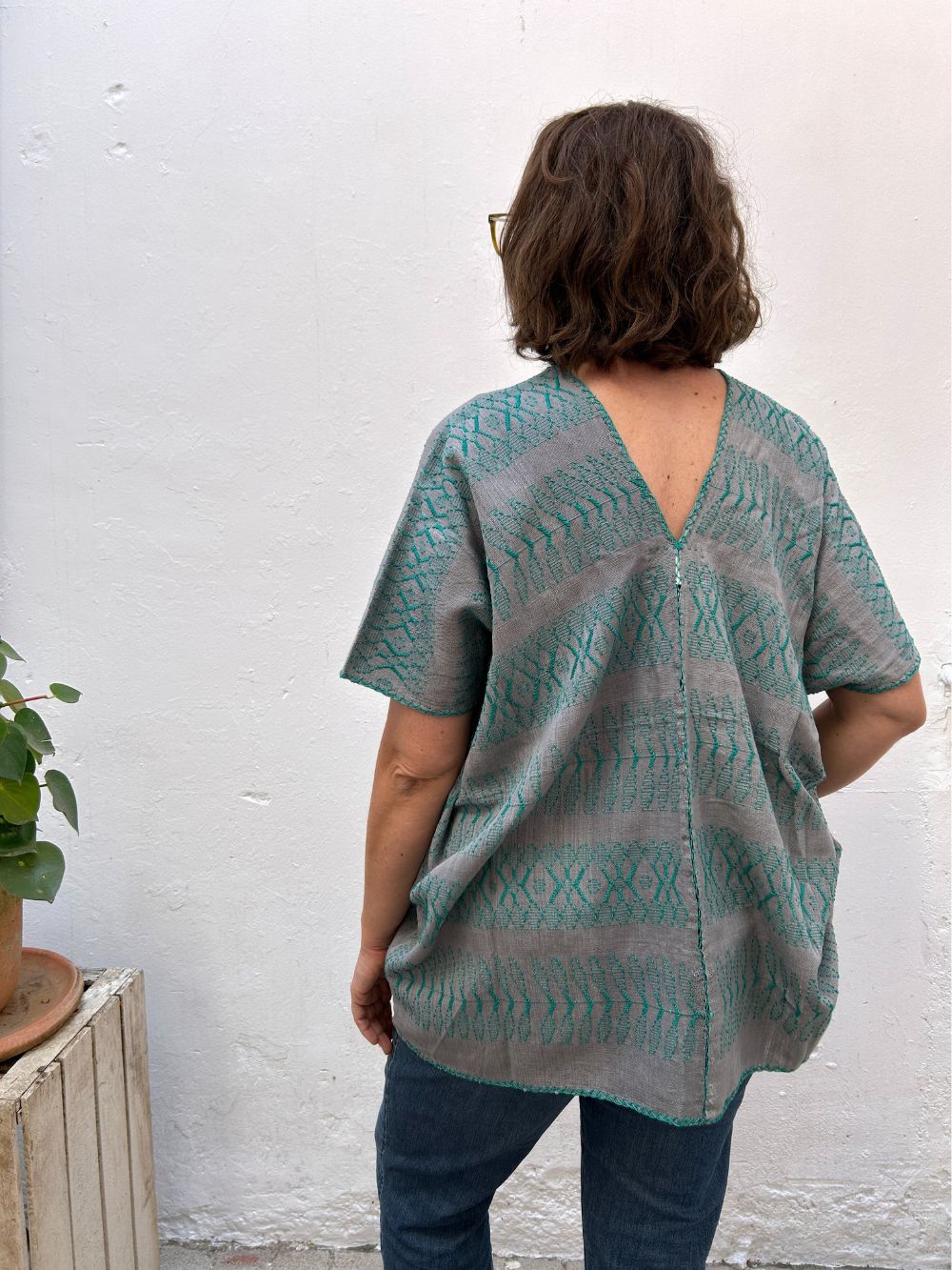 Picbil Cloud Blouse: Light Grey + Emerald (L)