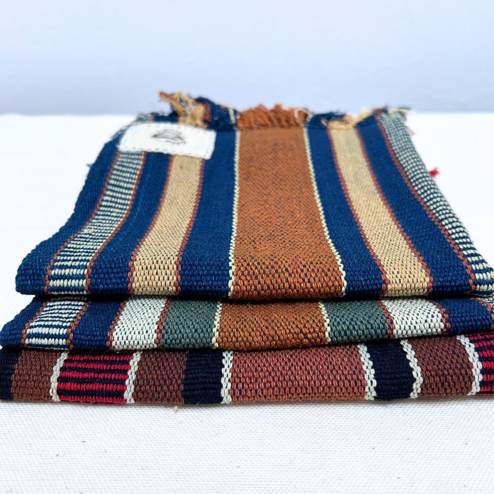 Handspun Cotton Tea Towel: Coco & Indigo Stripes