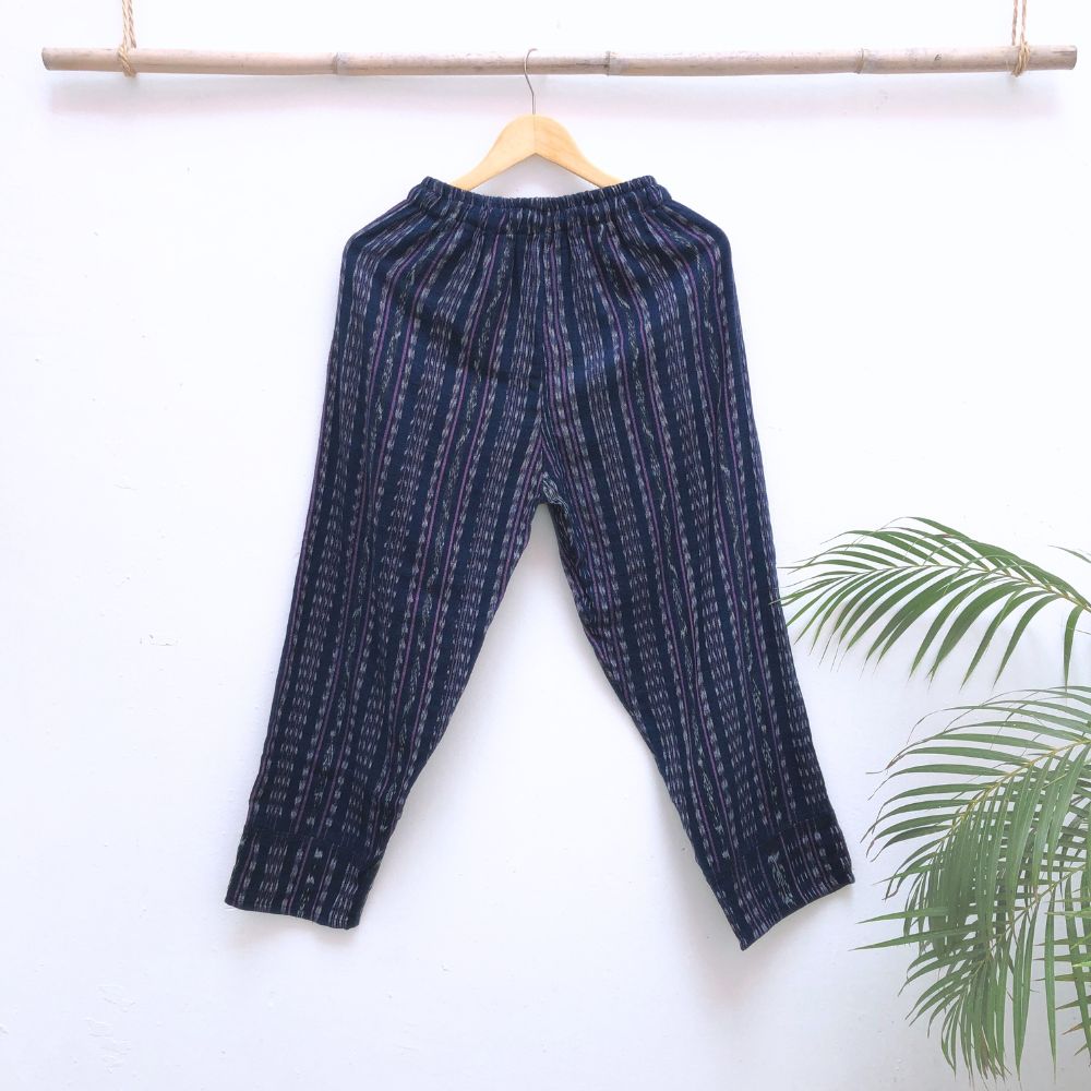 Cozy Corte Pants: Dark Blue & Purple Ikat (S)