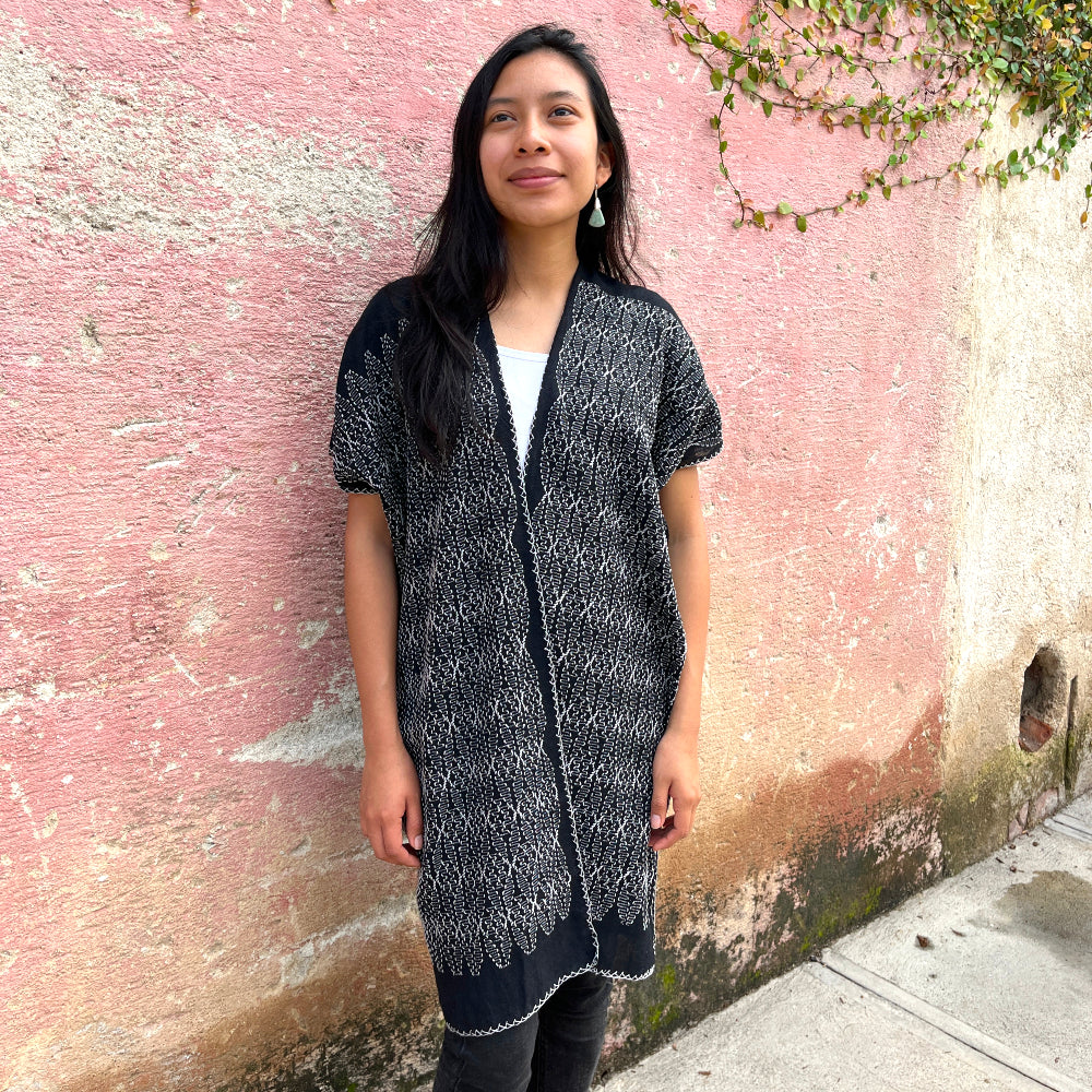 Medium-length Summer Cardigan: Black + Light Grey