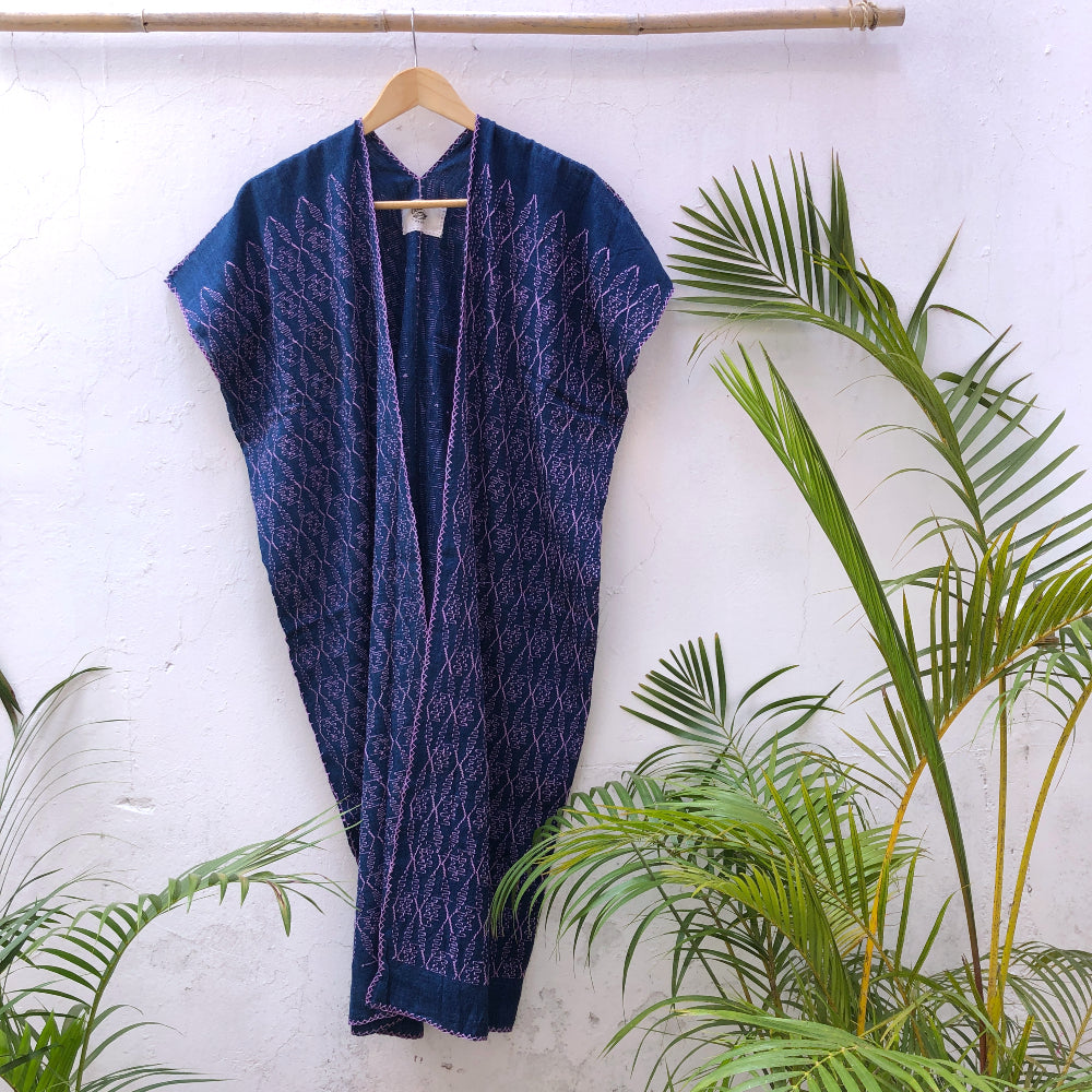Full-length Summer Cardigan: Indigo + Soft Cochineal
