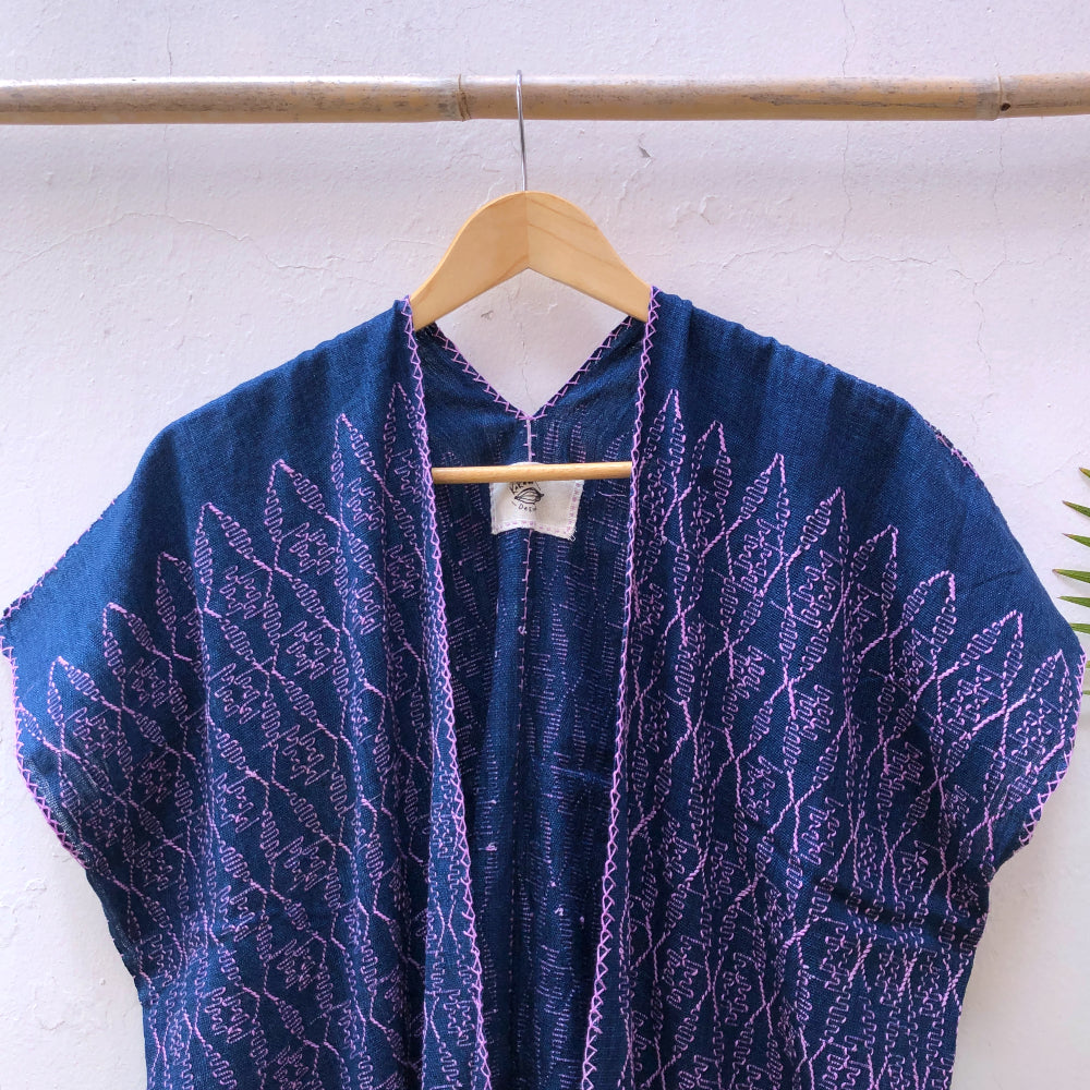 Full-length Summer Cardigan: Indigo + Soft Cochineal