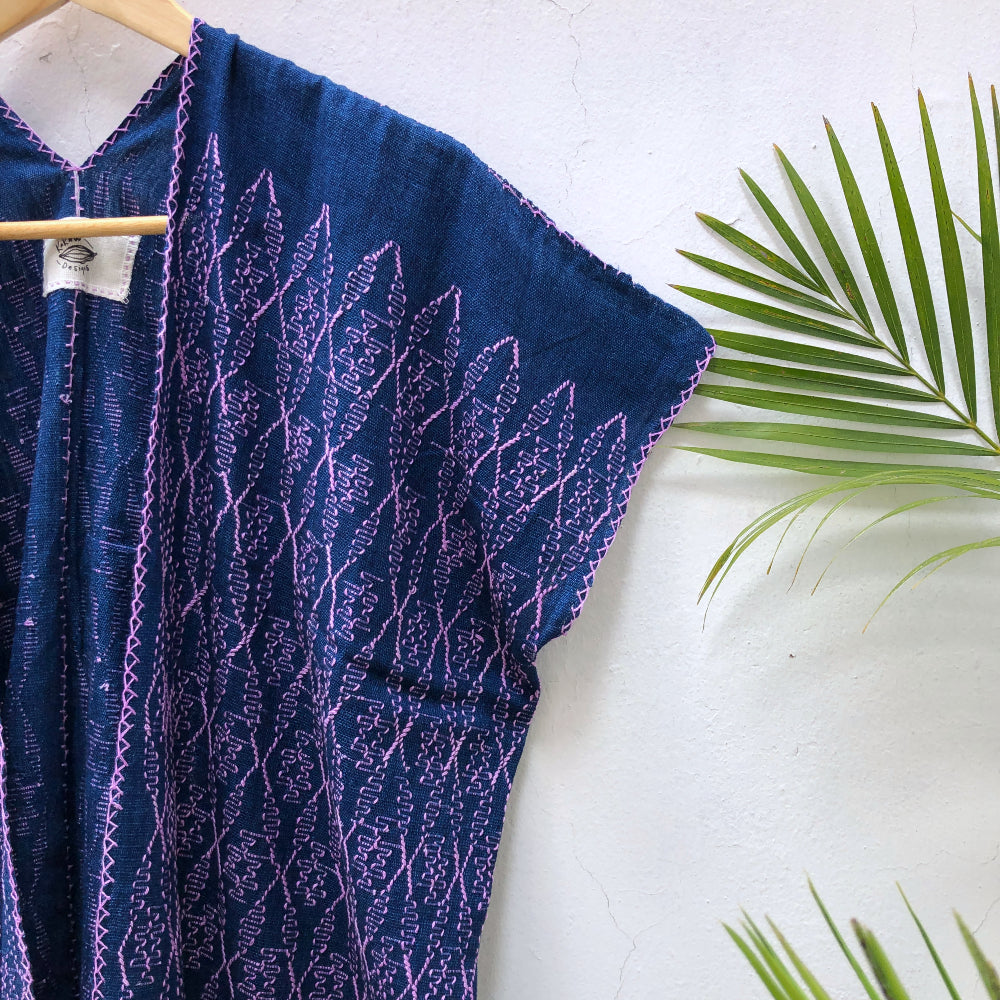 Full-length Summer Cardigan: Indigo + Soft Cochineal