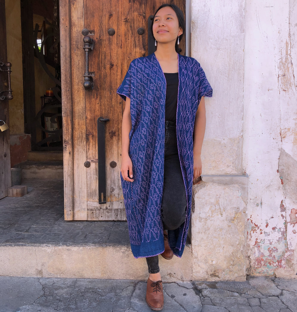 Full-length Summer Cardigan: Indigo + Soft Cochineal