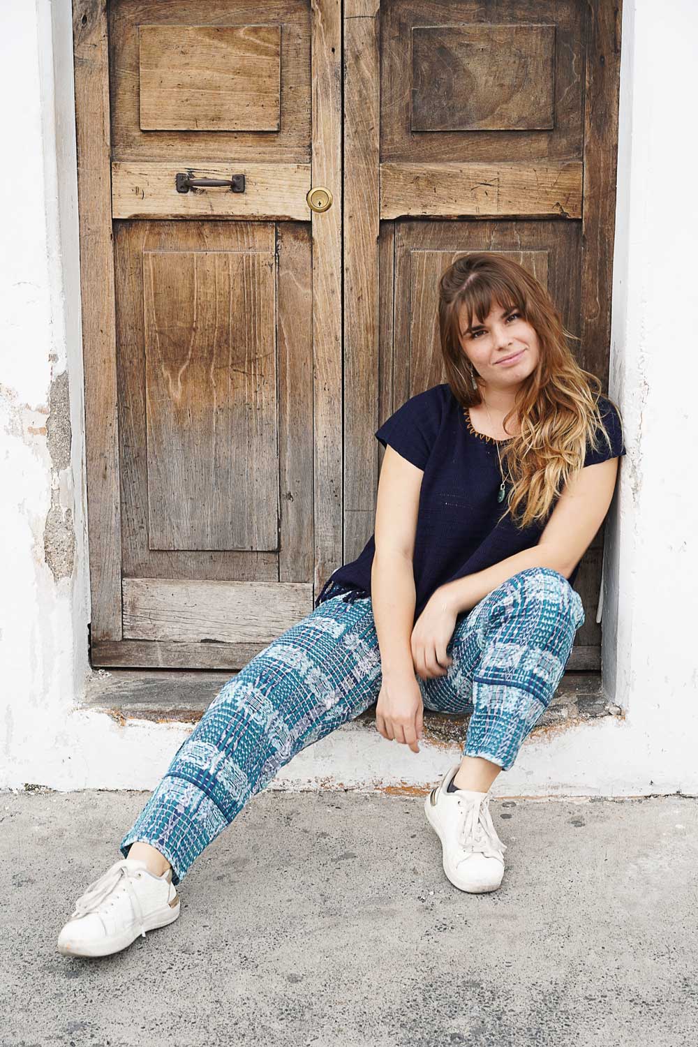 Cozy Corte Pants: Dark Blue & Purple Ikat (S)