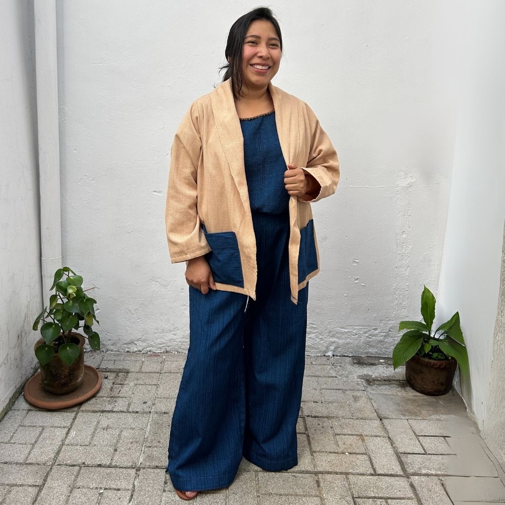 Circular Cardigan: Coconut & Indigo