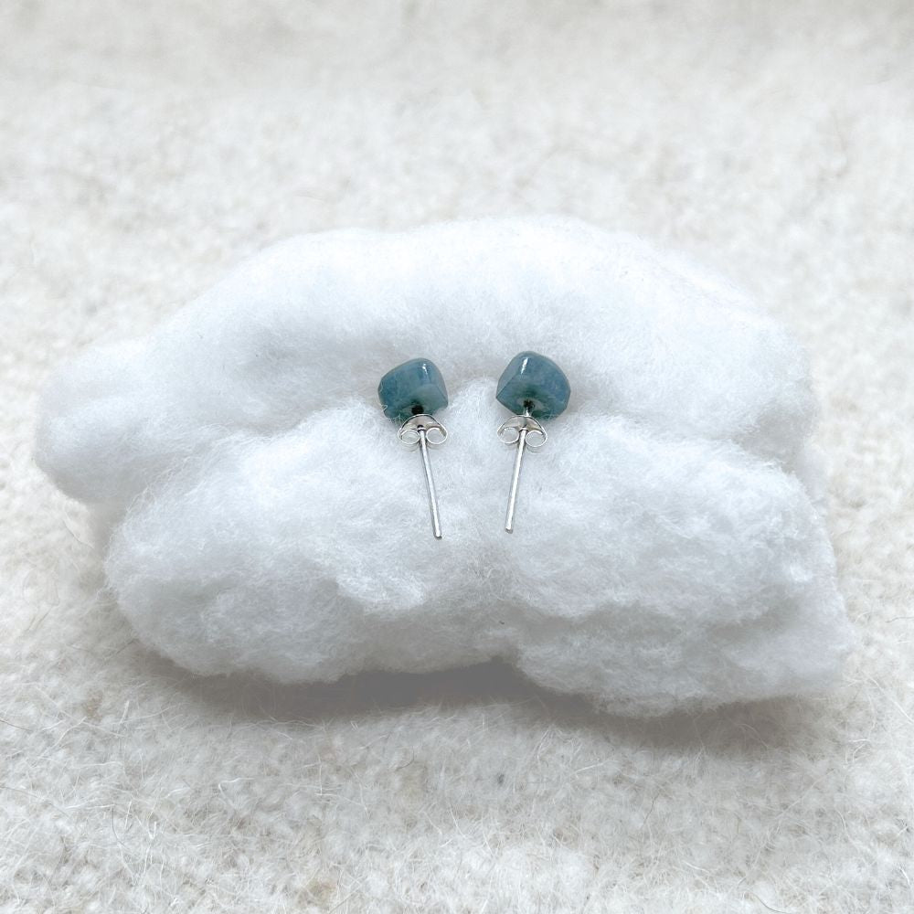 Diamond-Shaped Medium Green Jade Stud Earrings