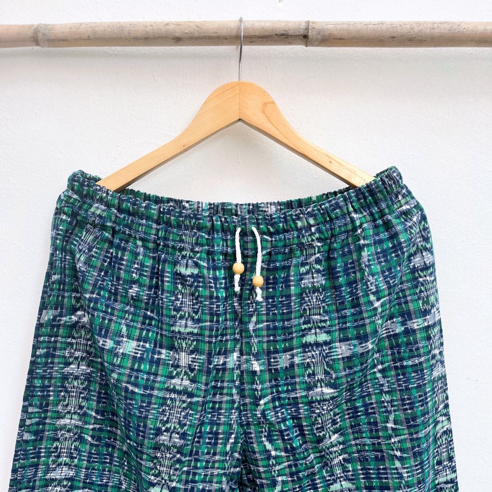 Cozy Corte Pants: Green & Blue Ikat (XL)