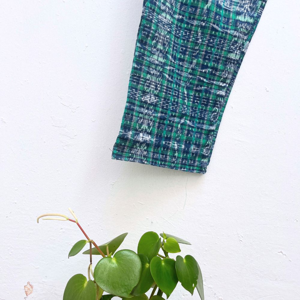 Cozy Corte Pants: Green & Blue Ikat (XL)