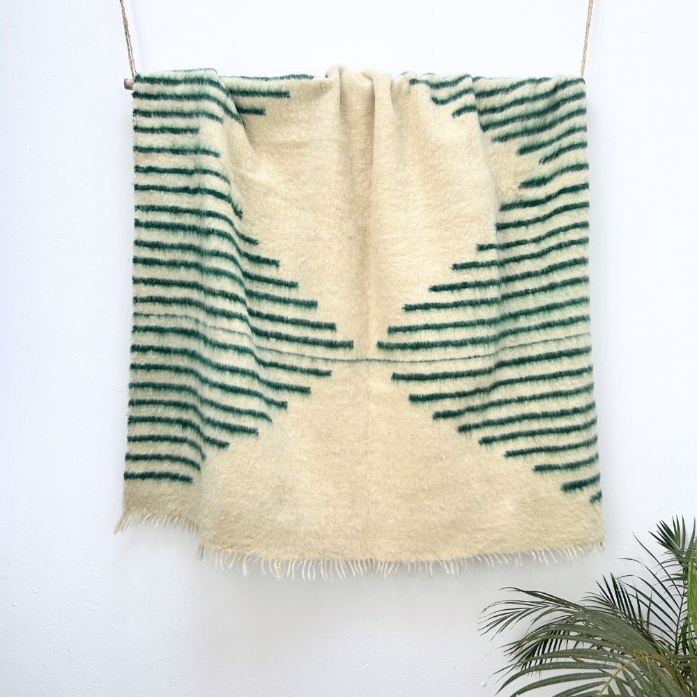 Momostenango Wool Blanket: Verde Stripes