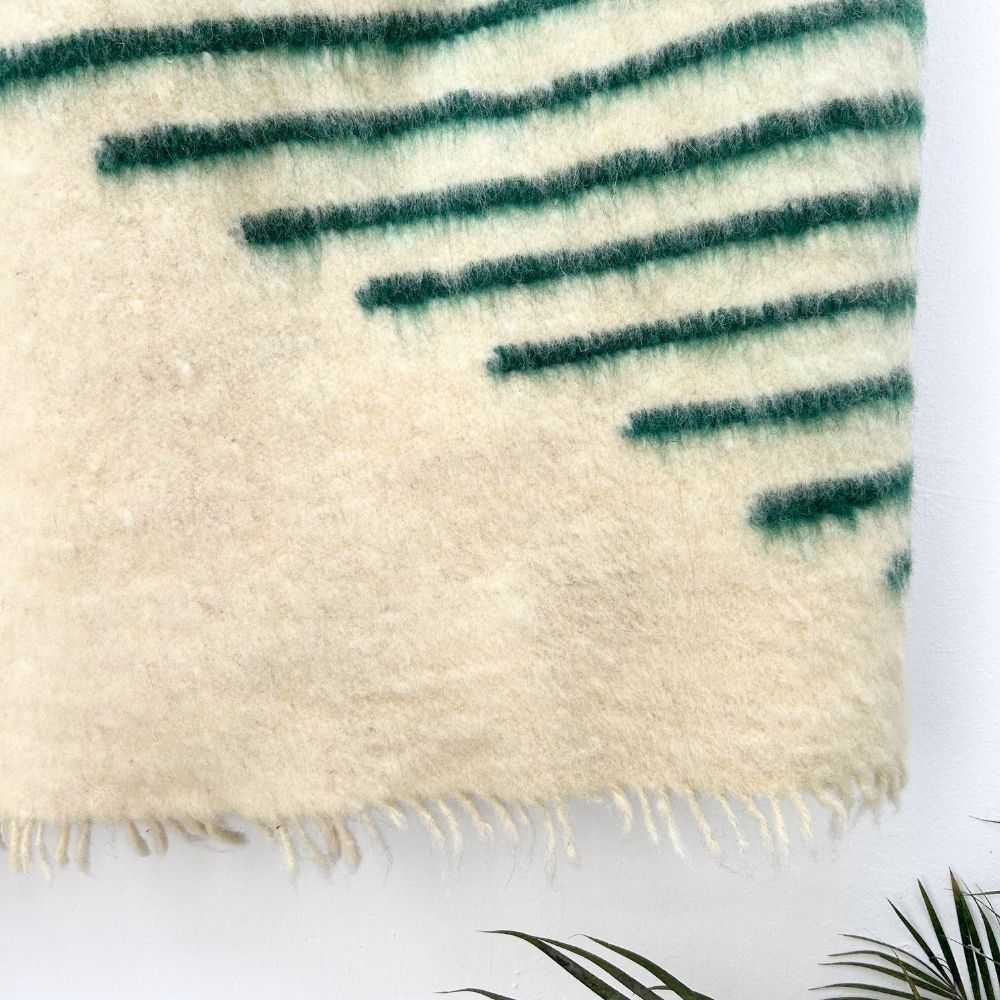 Momostenango Wool Blanket: Verde Stripes