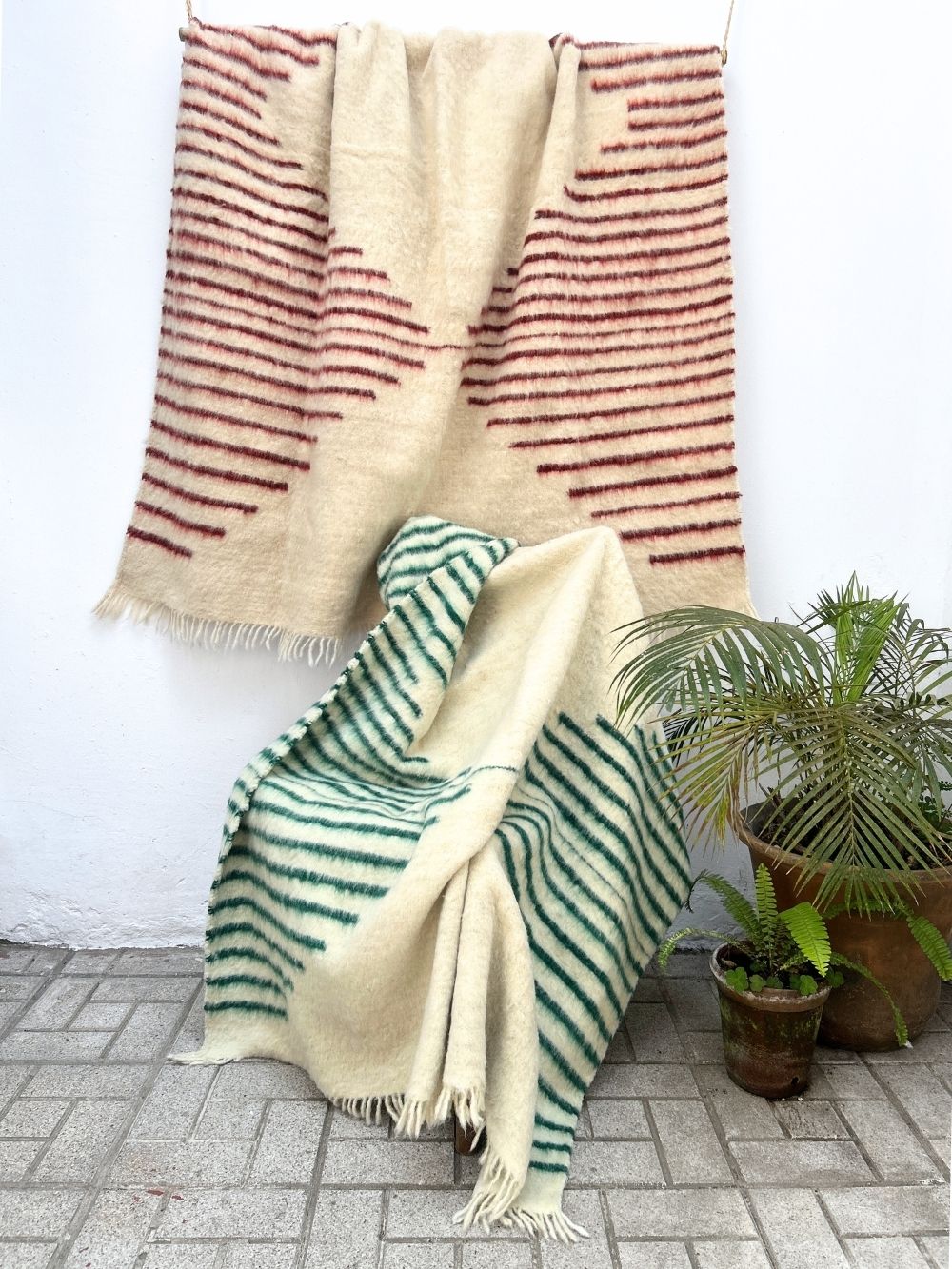Momostenango Wool Blanket: Verde Stripes