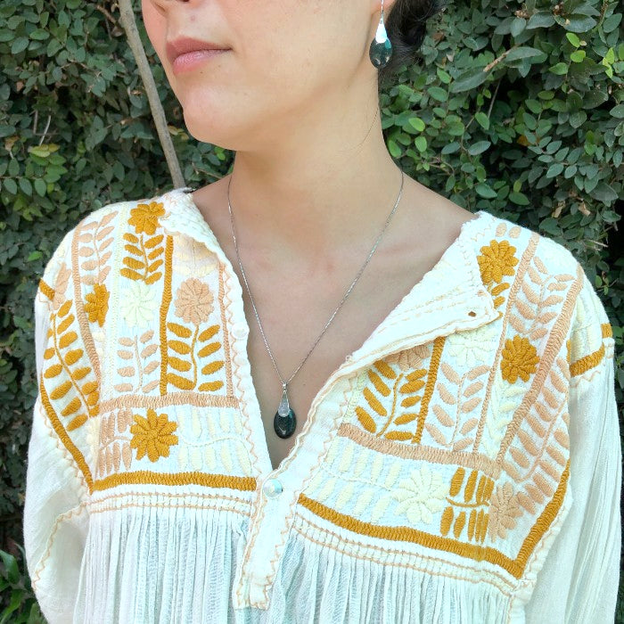 Oval Jade Earrings and Necklace Set - Dark Green