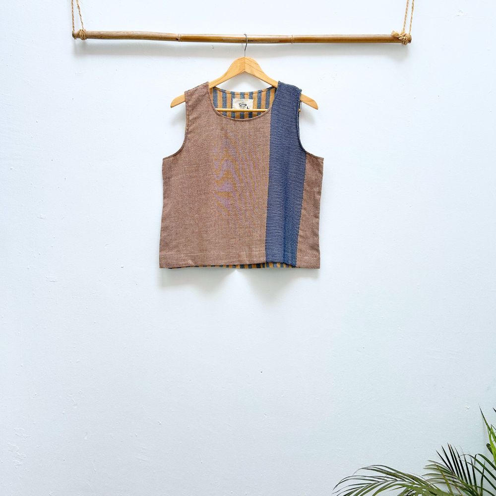 Breezy Top Cropped: Coconut & Indigo (L)