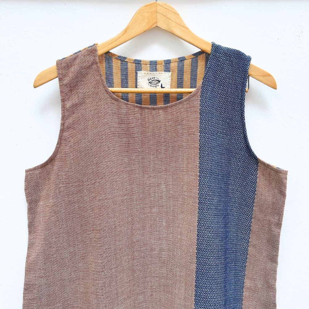 Breezy Top Cropped: Coconut & Indigo (L)