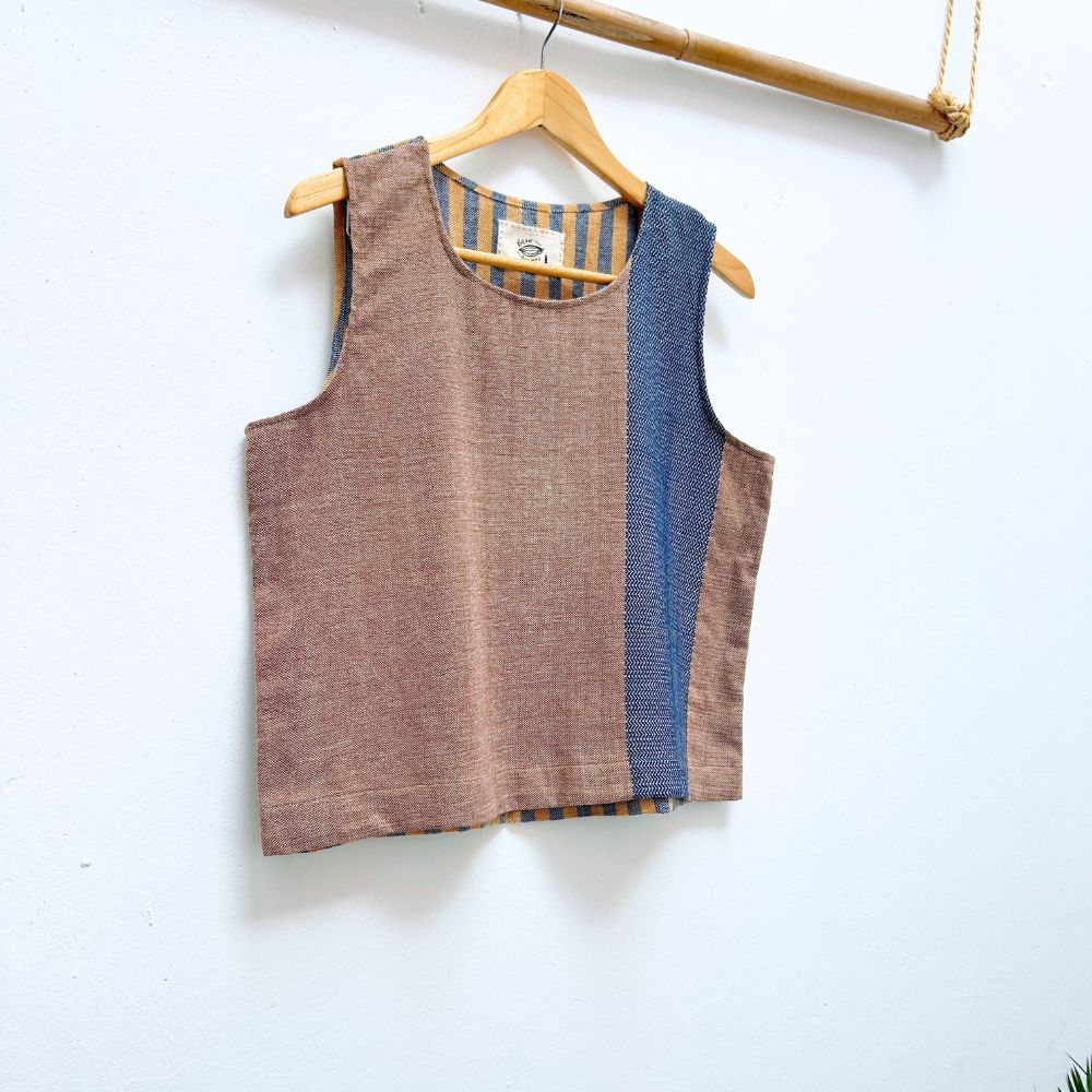 Breezy Top Cropped: Coconut & Indigo (L)