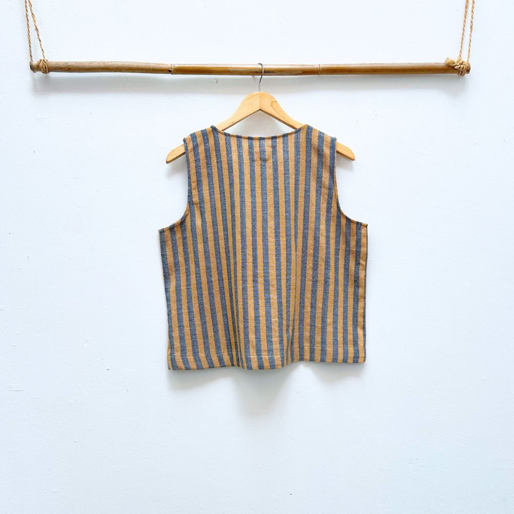 Breezy Top Cropped: Coconut & Indigo (L)