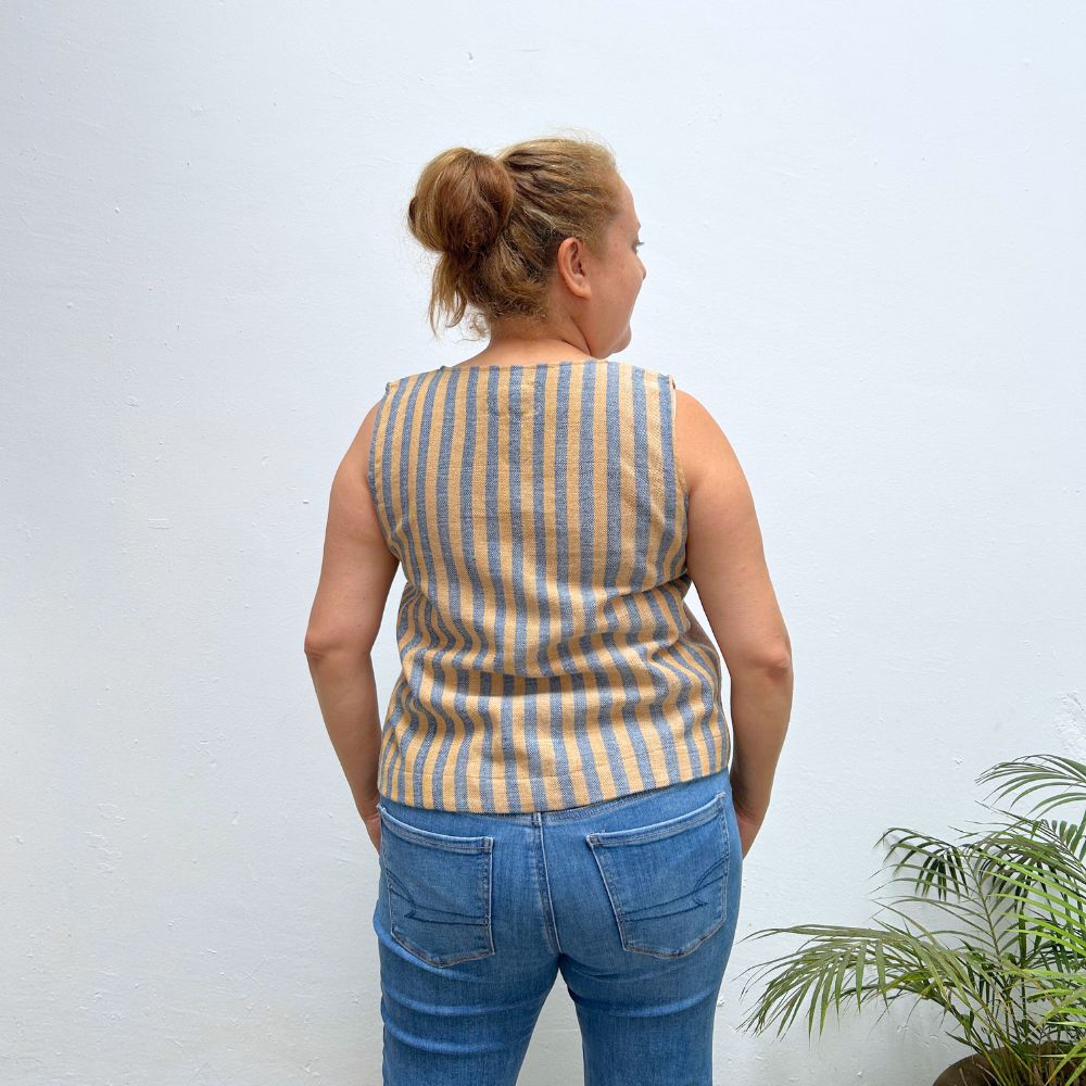 Breezy Top Cropped: Coconut & Indigo (L)