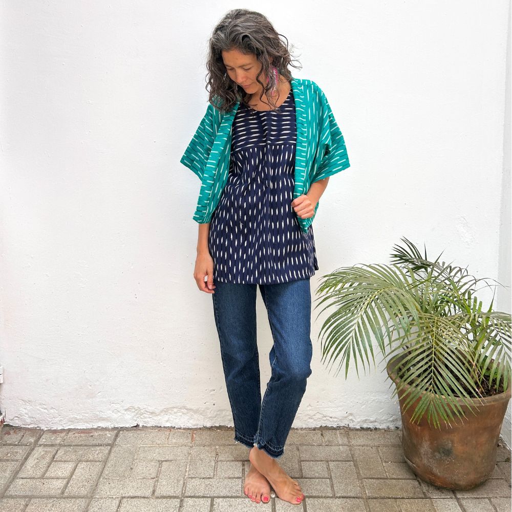 The Aiko Cropped Jacket: Mint Ikat