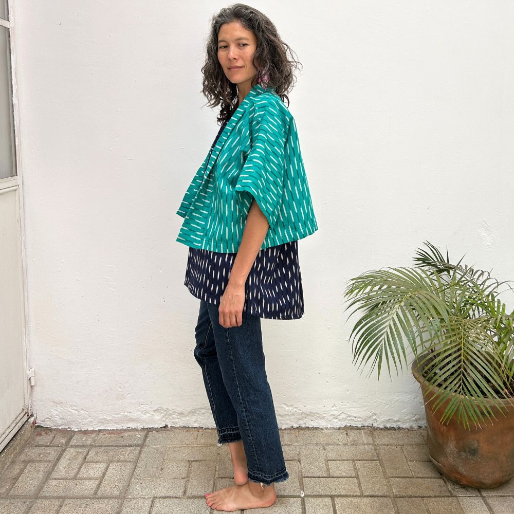 The Aiko Cropped Jacket: Mint Ikat