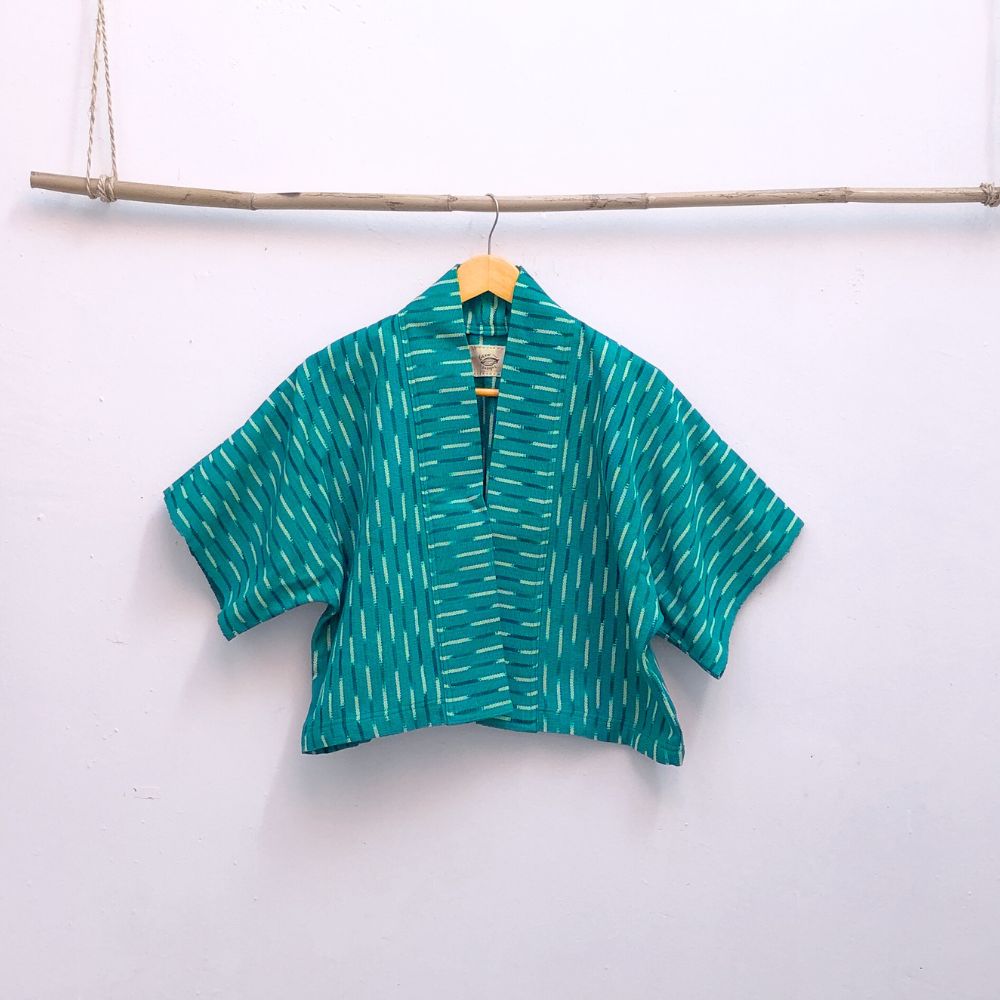 The Aiko Cropped Jacket: Mint Ikat