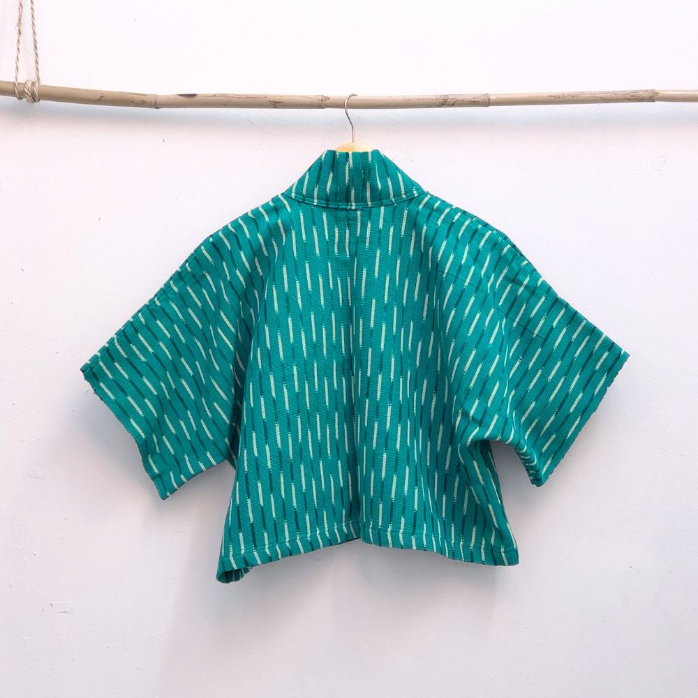 The Aiko Cropped Jacket: Mint Ikat
