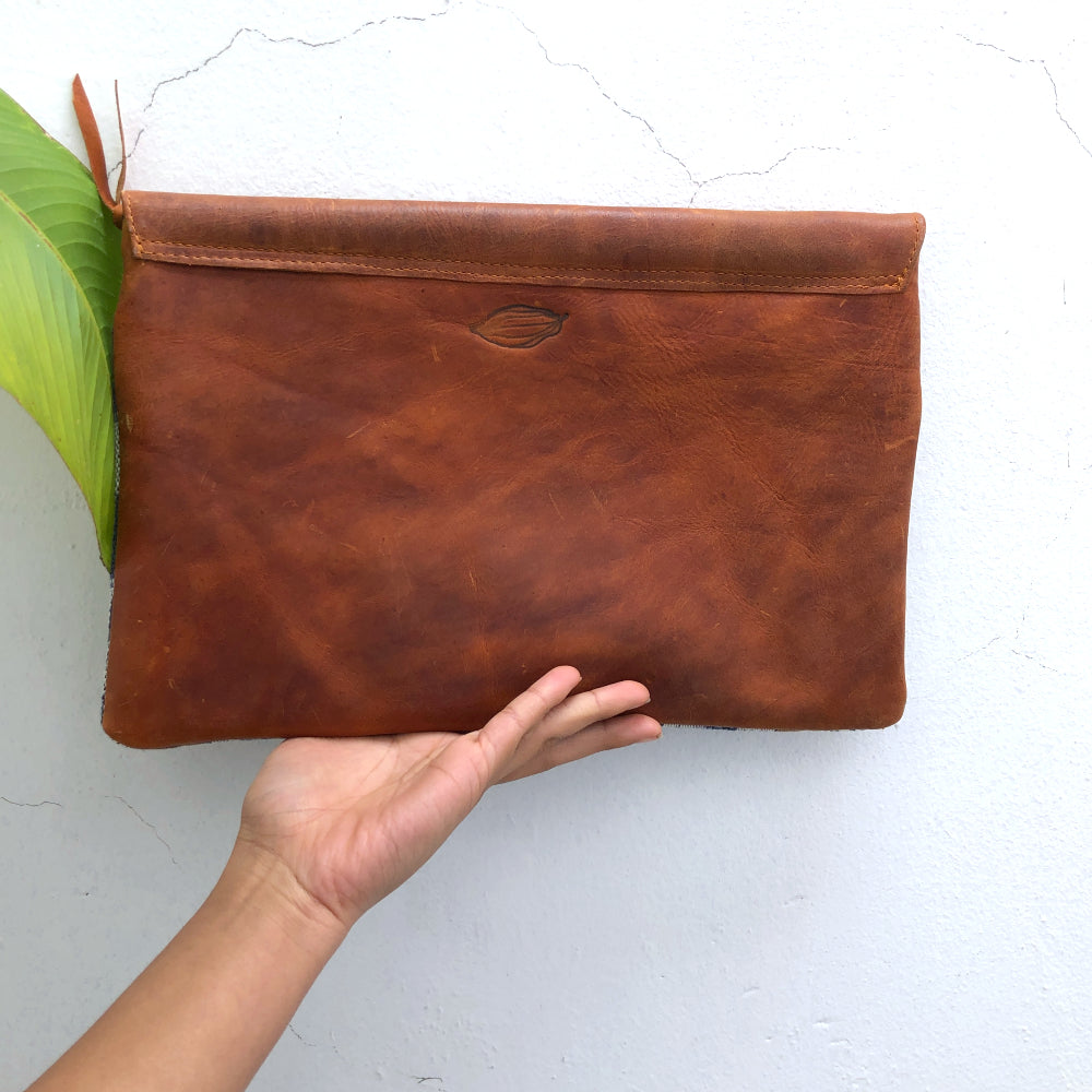 Oversized Envelope Clutch: Indigo and Coffee Ikat