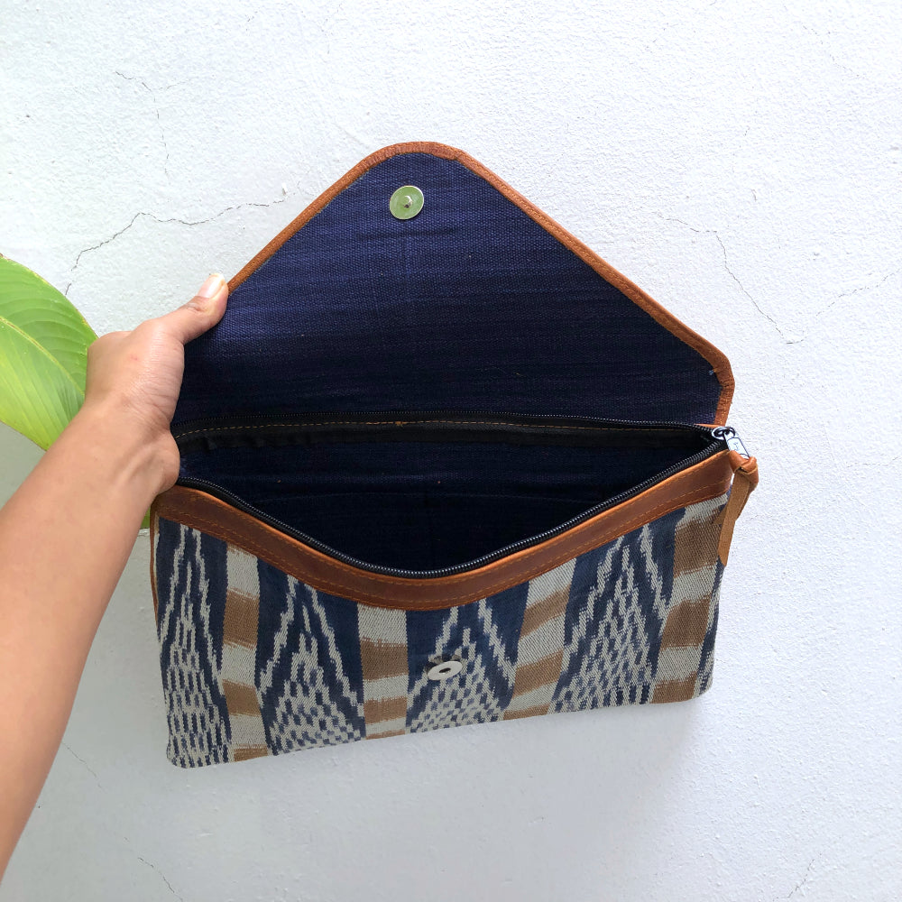 Oversized Envelope Clutch: Indigo and Coffee Ikat