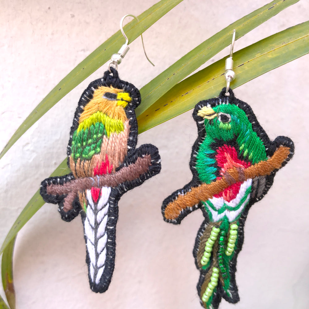 Quetzal Earrings with Beadwork