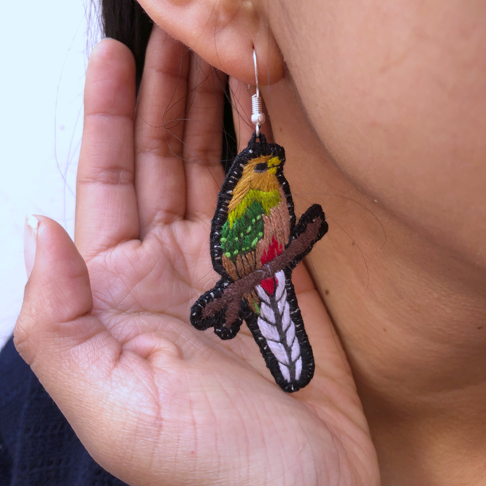 Quetzal Earrings with Beadwork