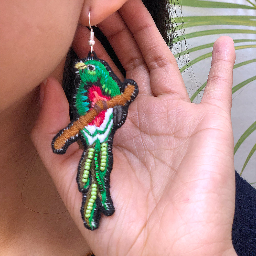 Quetzal Earrings with Beadwork