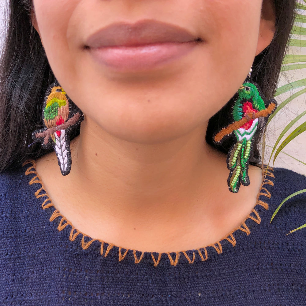 Quetzal Earrings with Beadwork