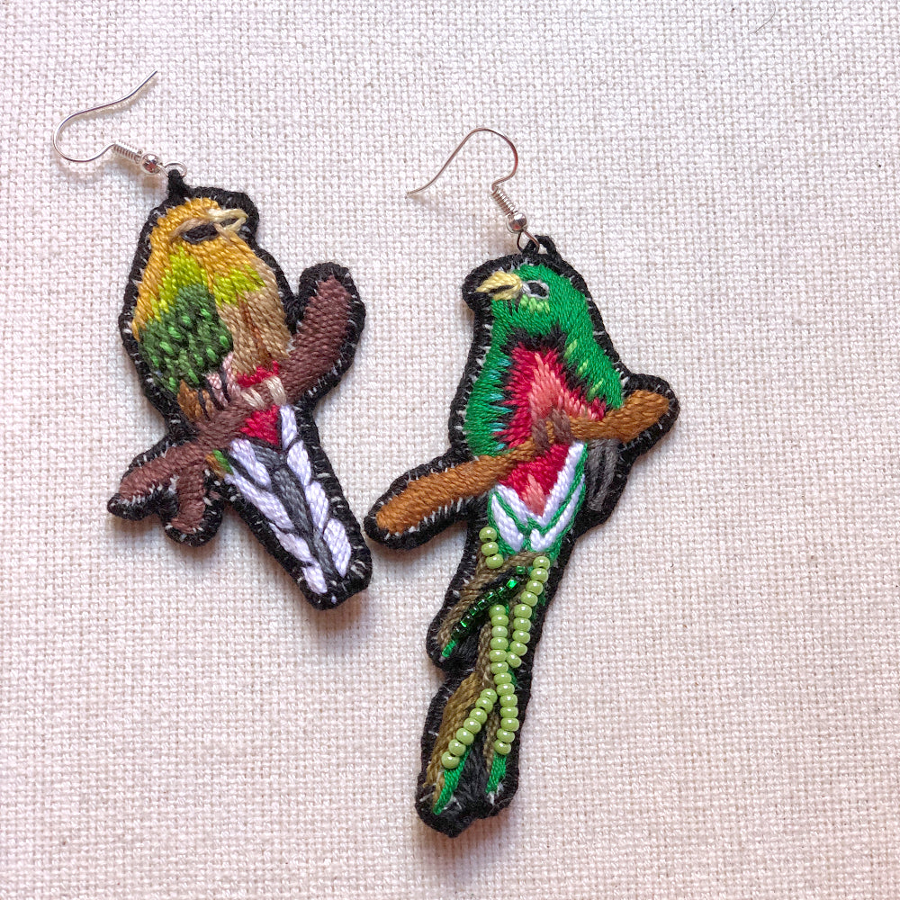 Quetzal Earrings with Beadwork