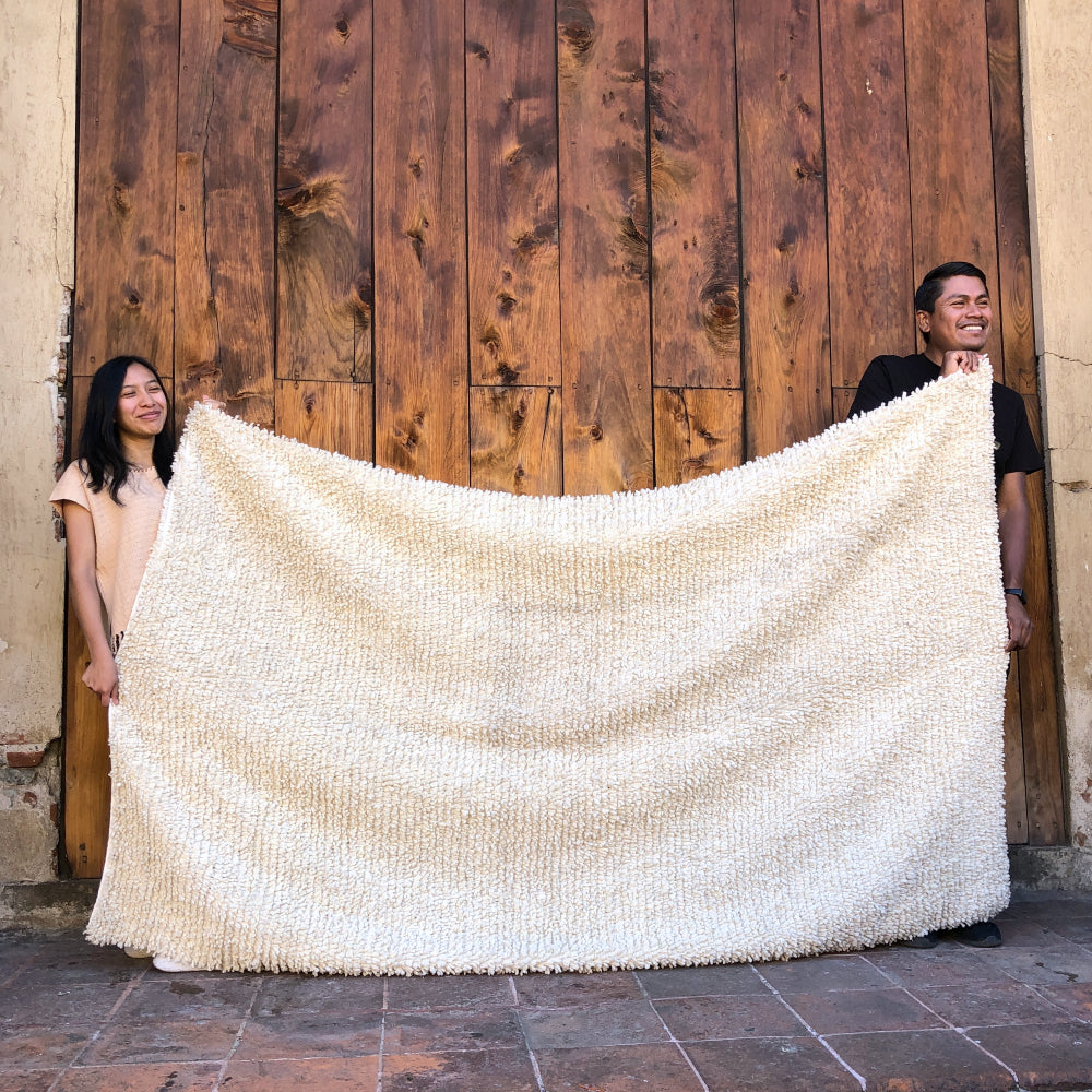 Extra Large Soft Piled-high Rug in Natural White Wool