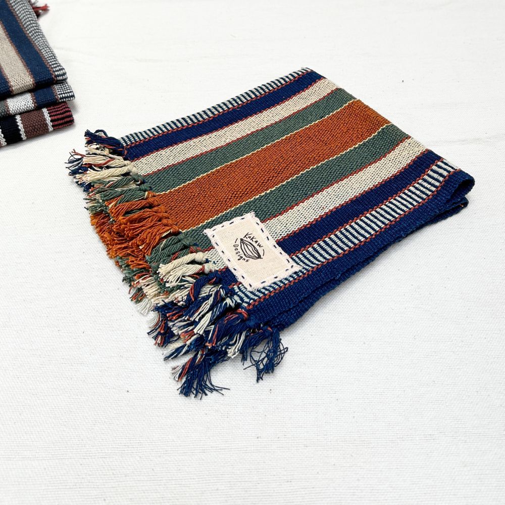 Handspun Cotton Tea Towel: Green & Indigo Stripes