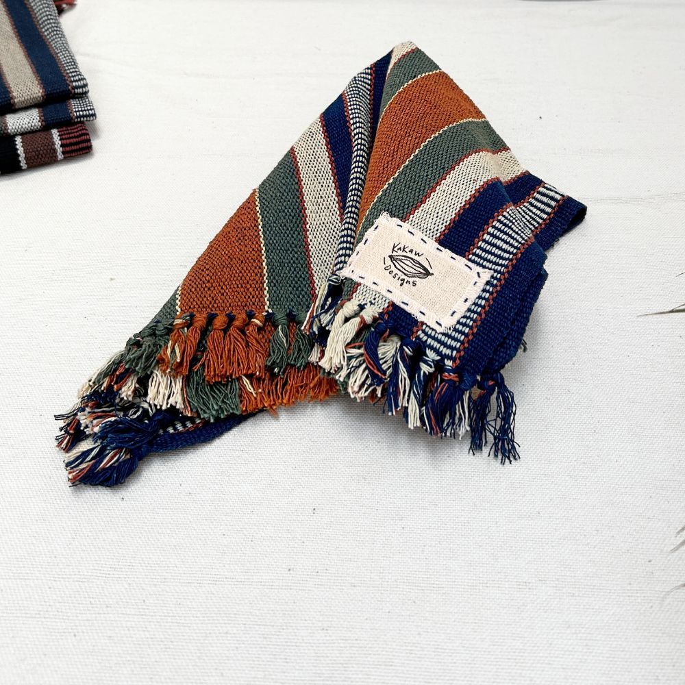 Handspun Cotton Tea Towel: Green & Indigo Stripes