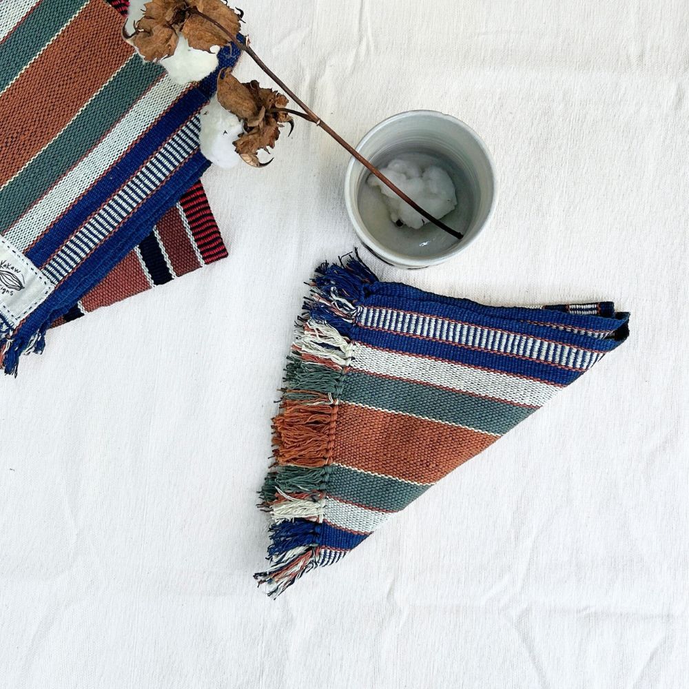 Handspun Cotton Tea Towel: Green & Indigo Stripes