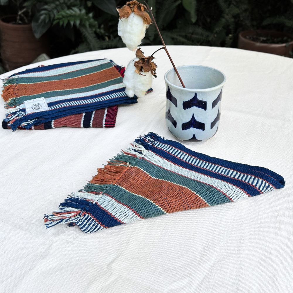 Handspun Cotton Tea Towel: Green & Indigo Stripes