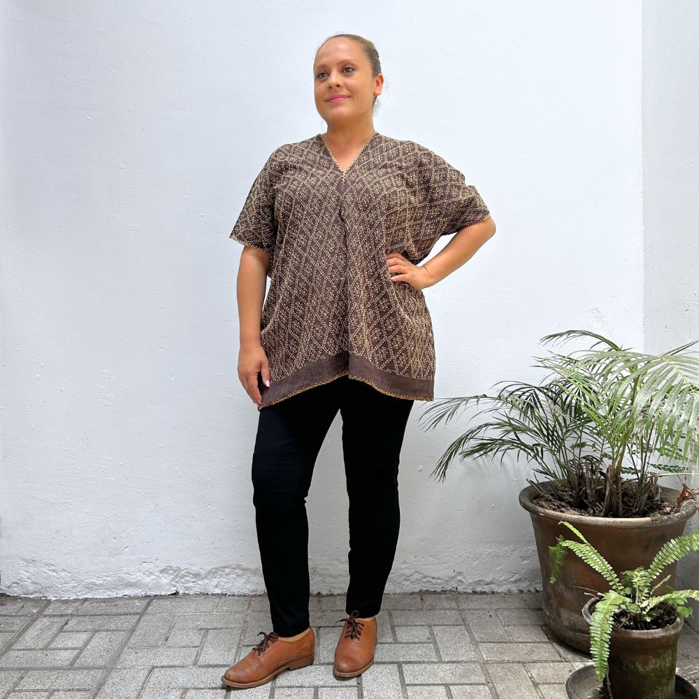 Picbil Handspun Cloud Blouse: Dark Coffe & Coconut (L)