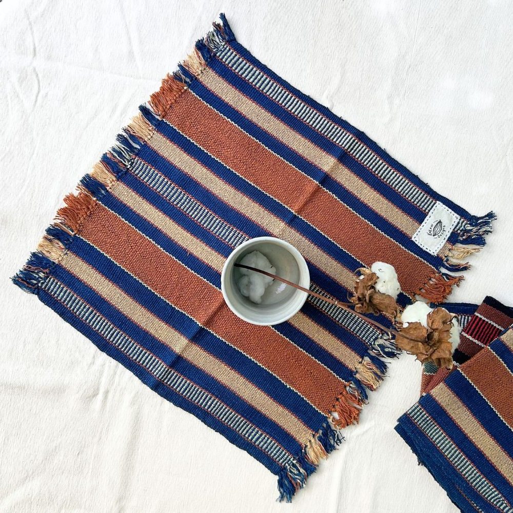 Handspun Cotton Tea Towel: Coco & Indigo Stripes