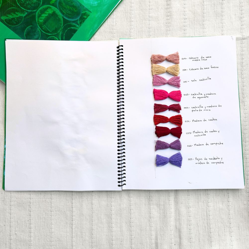 Naturally-dyed thread sample booklet for custom orders