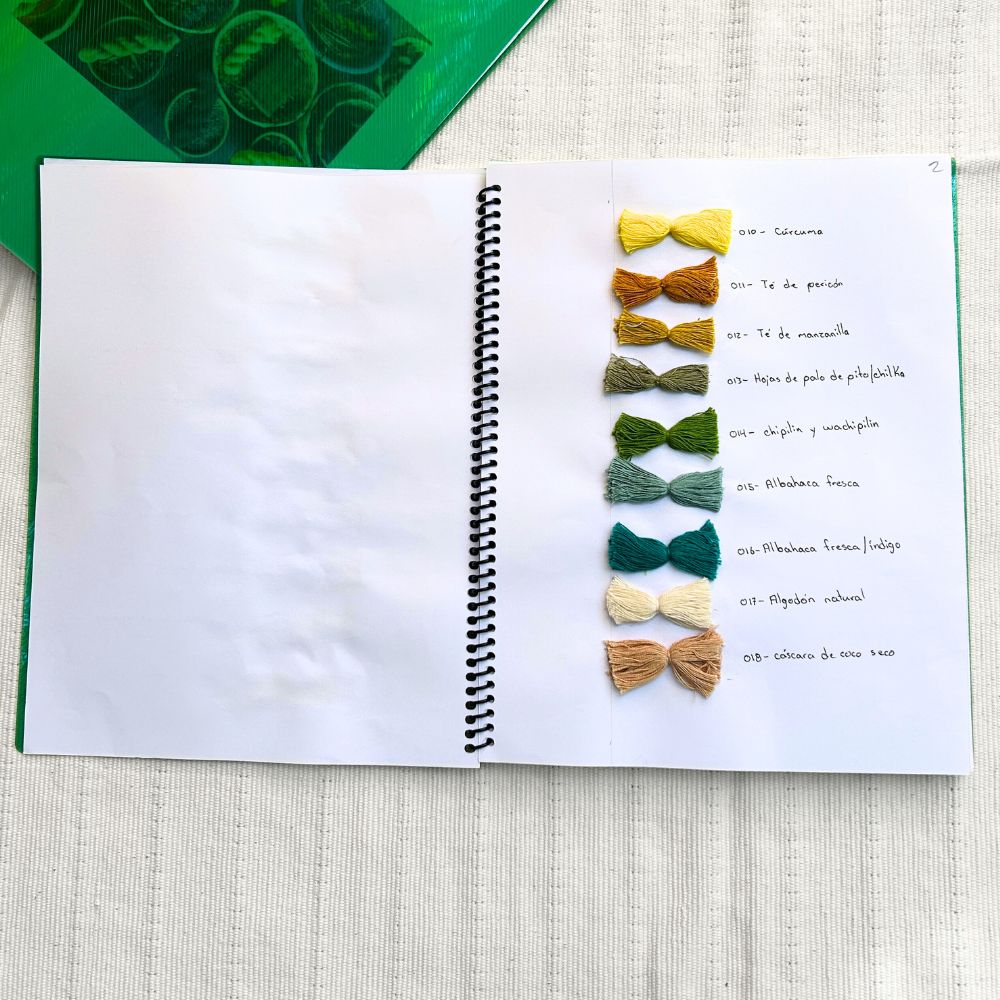 Naturally-dyed thread sample booklet for custom orders