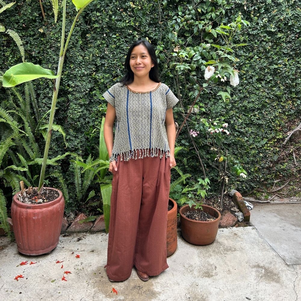 The Lake Top: Cream & Indigo (S)