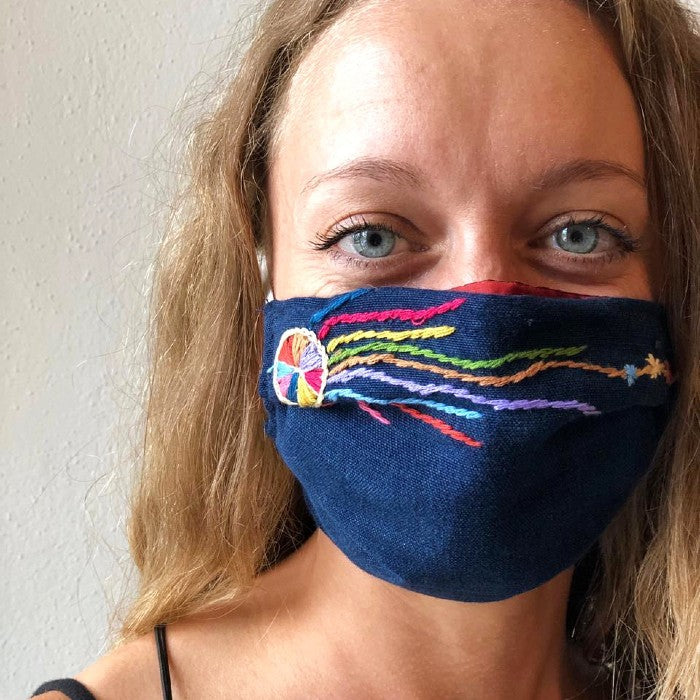 Hand-embroidered cloth mask: Fruits and Barriletes