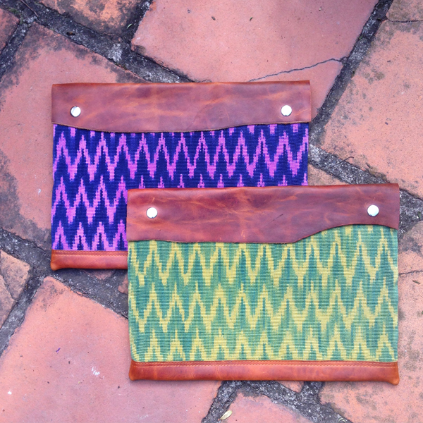 Handmade laptop sleeve with textile and leather