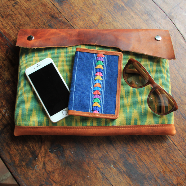 Handmade laptop sleeve with textile and leather