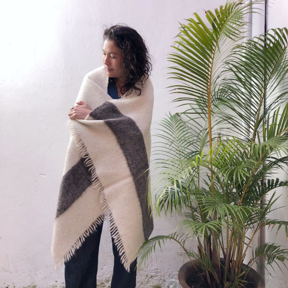 Cozy Wool Wrap: Natural White and Grey
