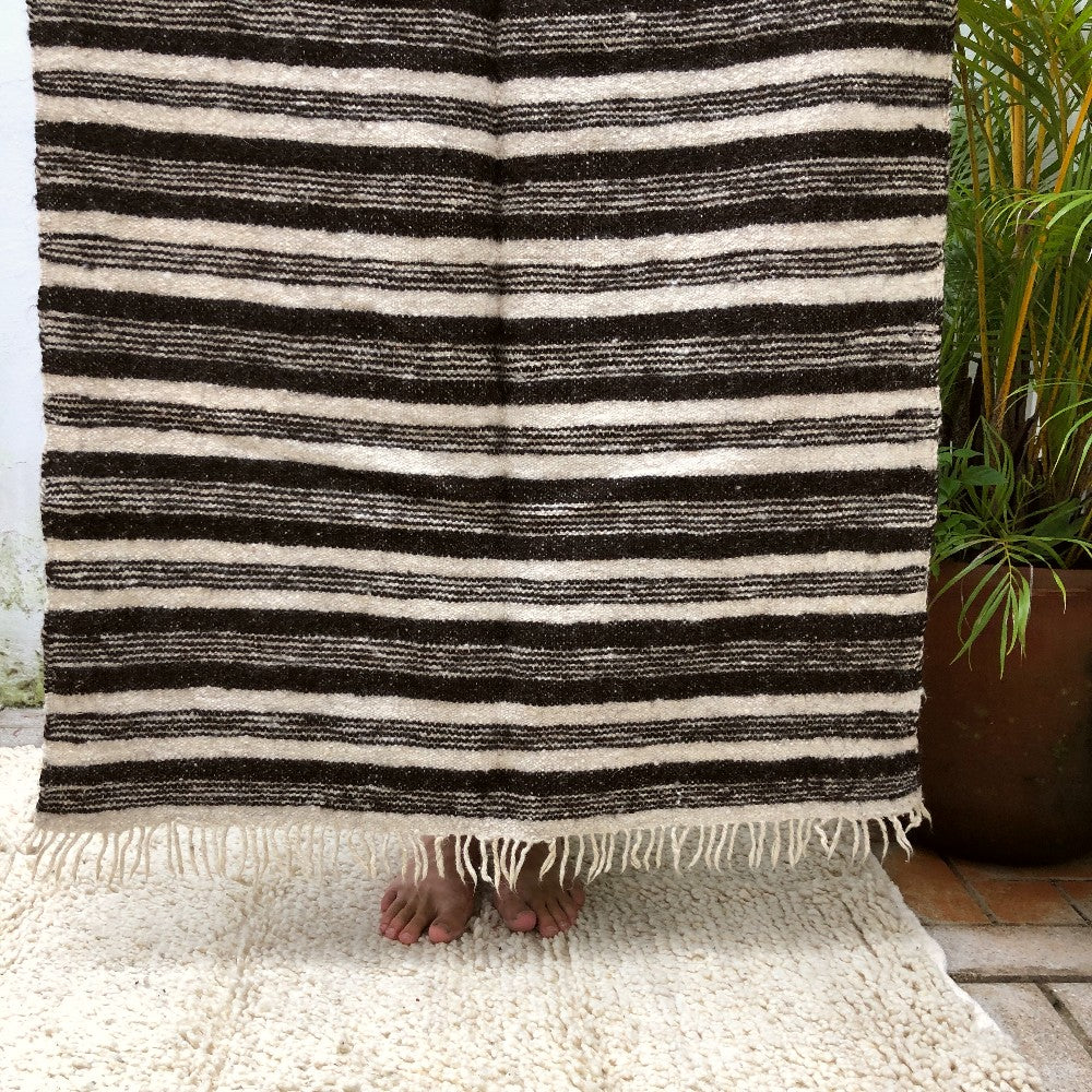 Medium Wool Rug in White & Brown Stripes