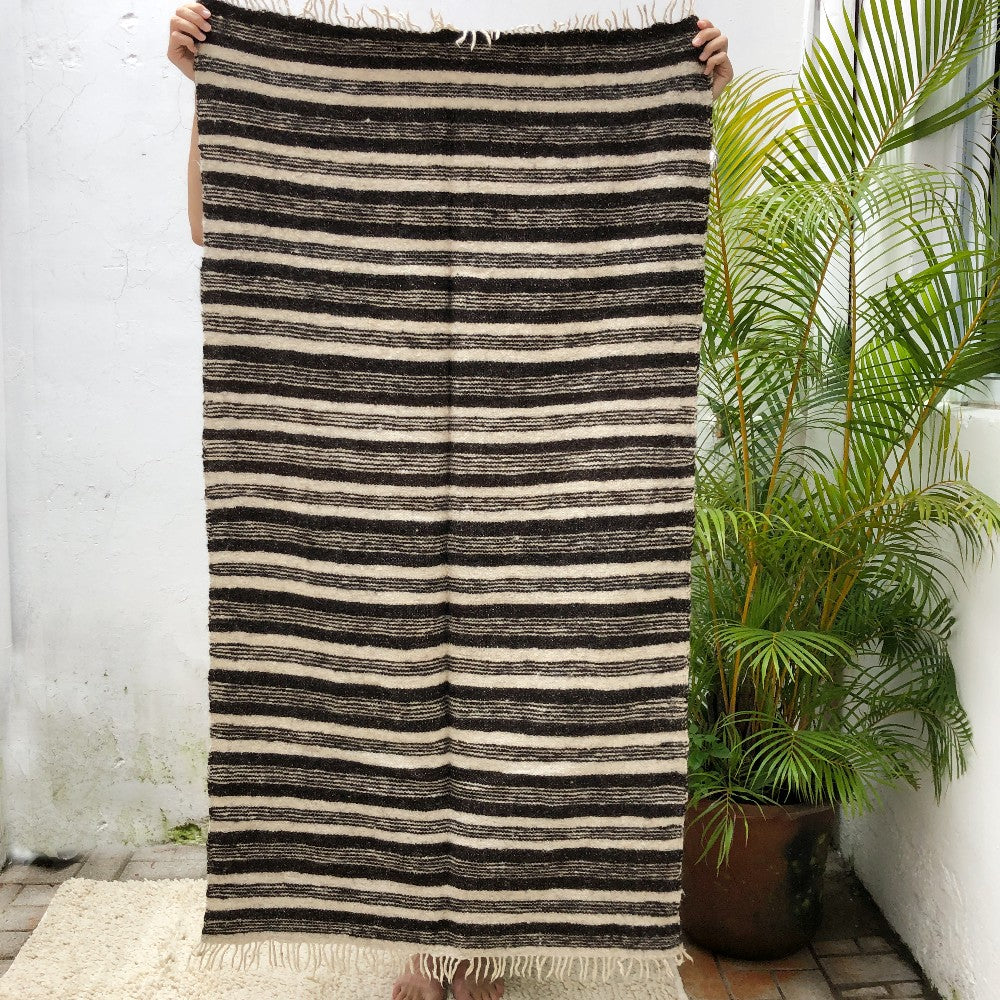 Medium Wool Rug in White & Brown Stripes