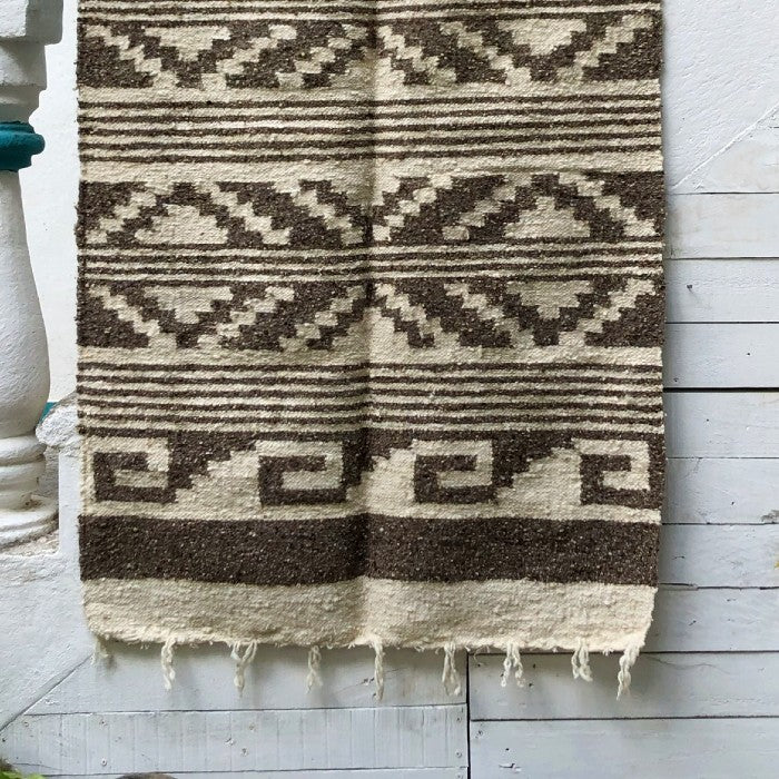 Medium Wool Rug: Geometric Shapes in White and Brown